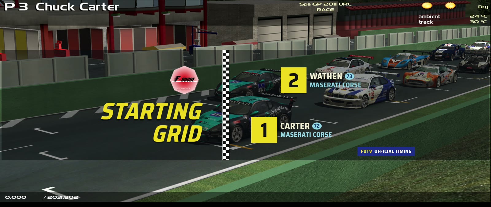 Starting grid front row at Spa: Carter on pole and Wathen second, both Maserati Corse