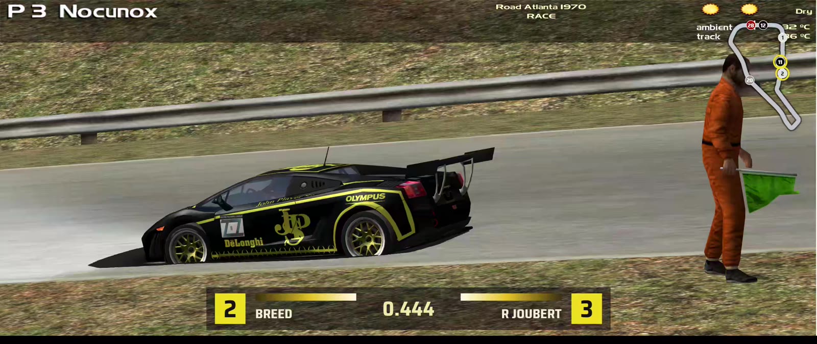Classic standard battle bands at Road Atlanta: Breed in 2nd and R Joubert in 3rd, a live gap of 0.444 seconds