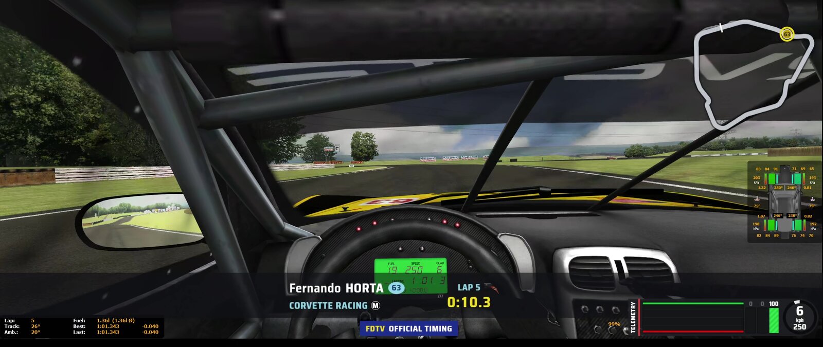 Classic lap card at Castle Combe: Fernando Horta, number 63, Corvette Racing, lap 5, a running time of 0:10.3